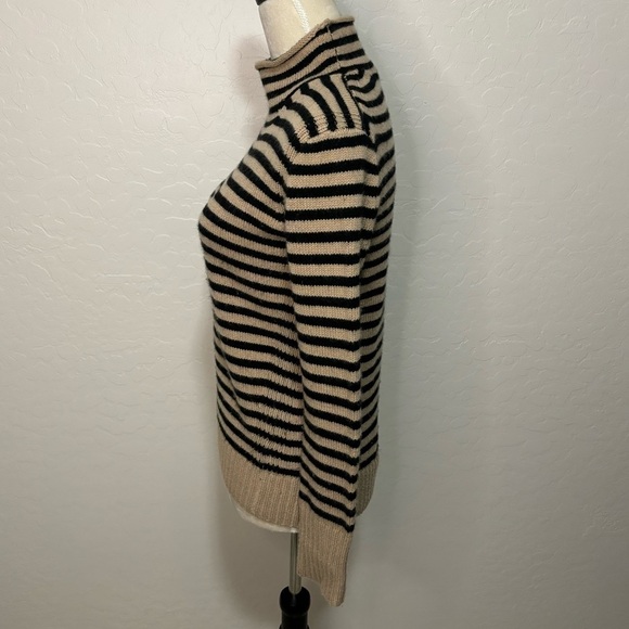 J.Crew Cashmere Wool Black and Tan Striped Long Sleeve Mock Neck Sweater XXS - Picture 4 of 12